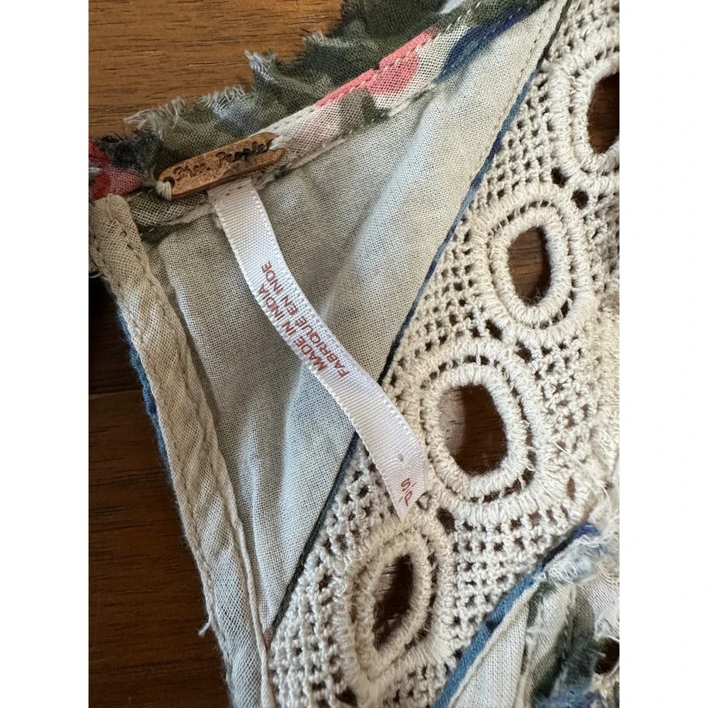 Free People Little Teacup Dress Small Blue Floral Crochet Cottage Shabby Chic